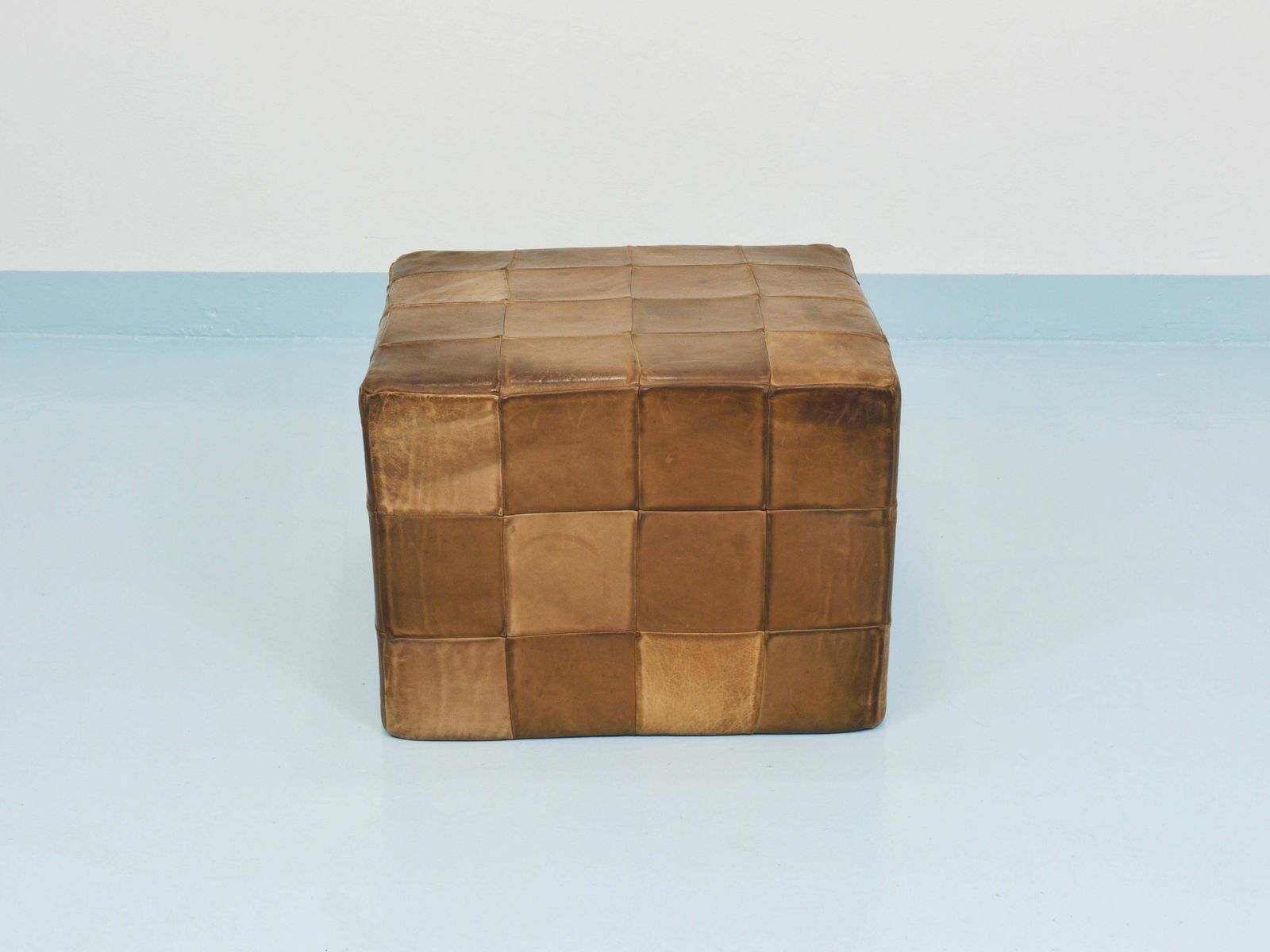 De Sede Patchwork Leather Cube Stool, Pouf, Ottoman, Switzerland, 1970s photo buy