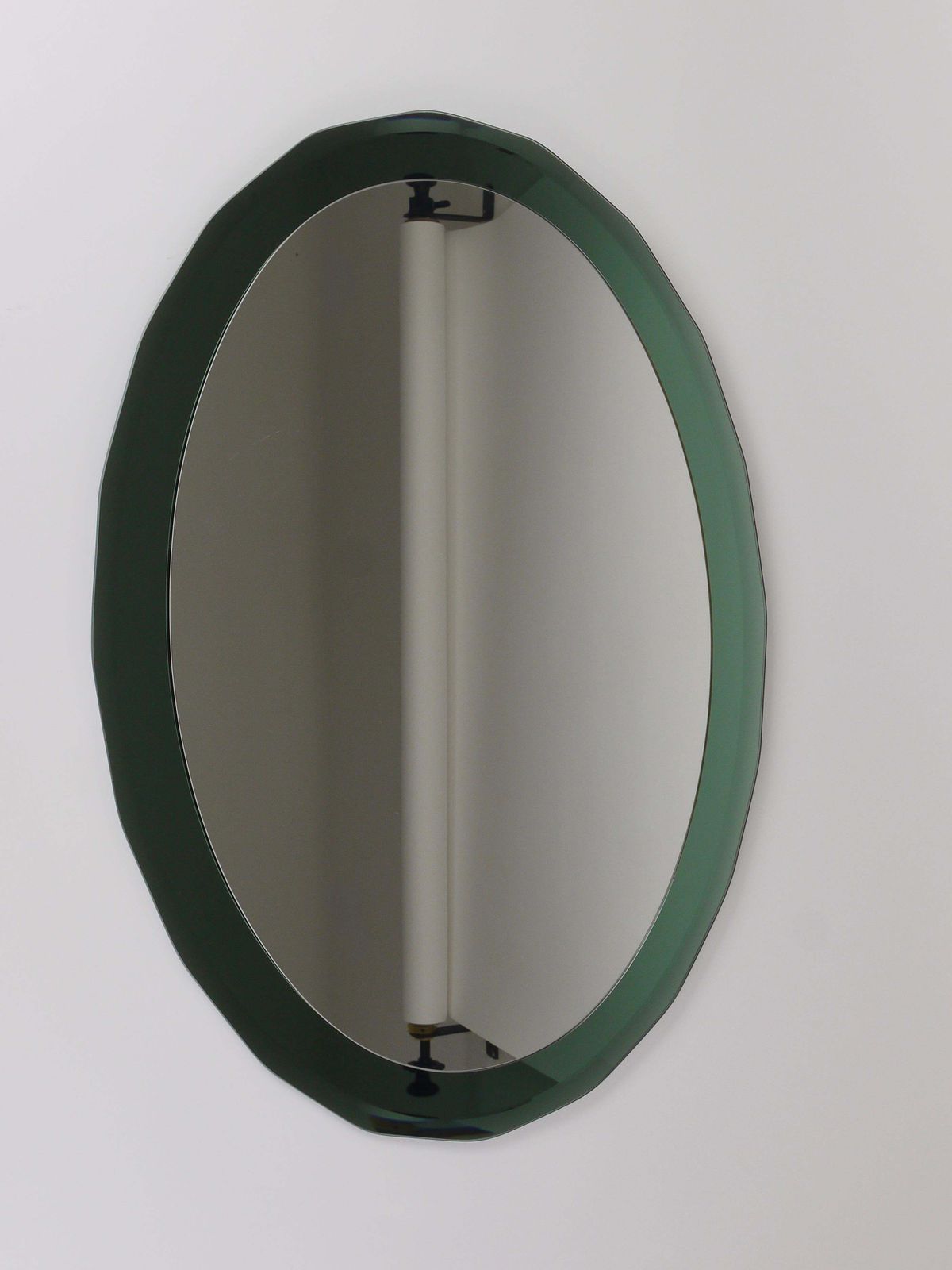 Cristal Arte Oval Green Grey Mid Century Scalloped Wall Mirror, Italy, 1960s