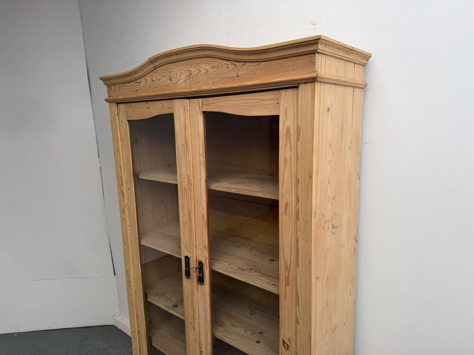 A Fantastic Victorian Pine Glazed Bookcase Cabinet To Wax / Paint photo for sale