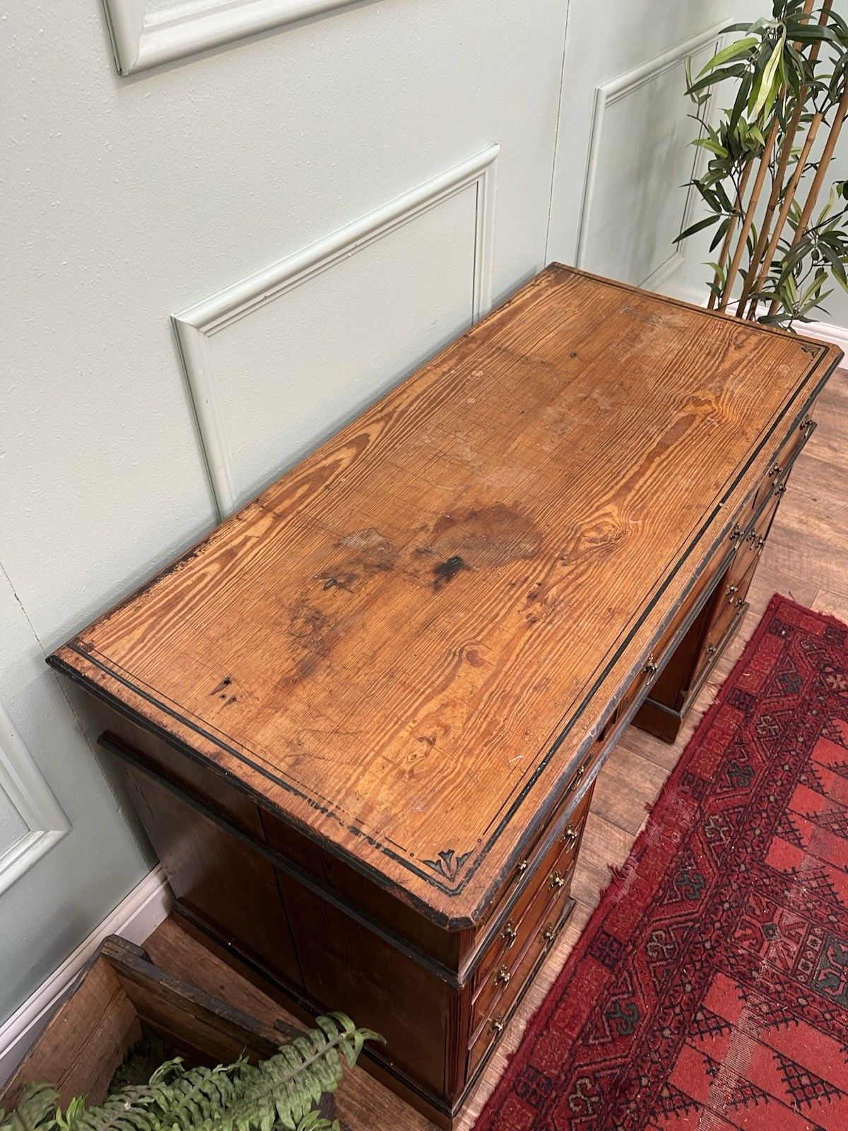 Stunning Original Painted Pine Antique Gothic Rival Desk photo vinterior