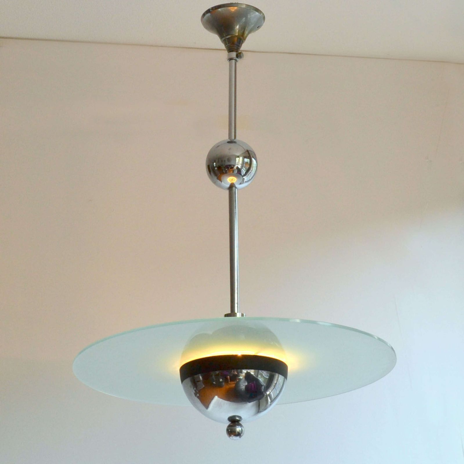 Modernist Chrome And Glass Pendant Circa 1930 In The Style Of Gispen photo for sale