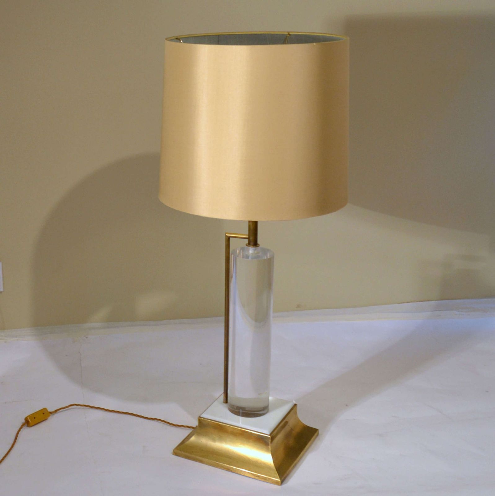 Lucite And Brass Italian 1960s Table Lamp With Silk Lamp Shade photo furniture