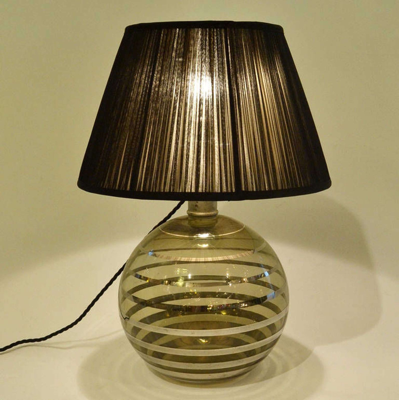 Glass Art Deco Table Lamp With Black Shade photo furniture