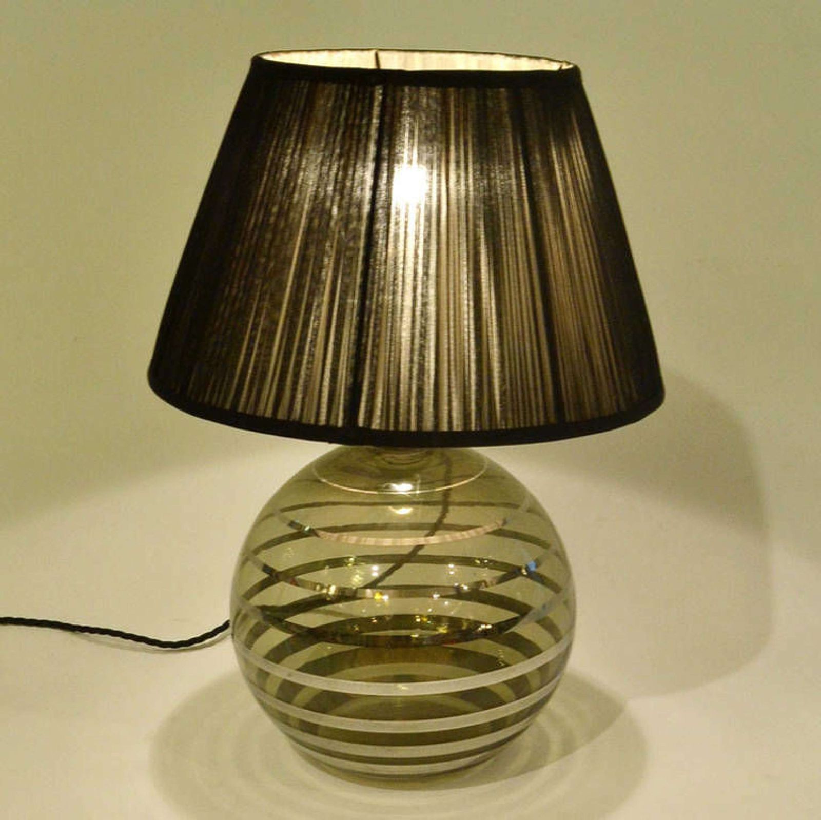 Glass Art Deco Table Lamp With Black Shade photo for sale
