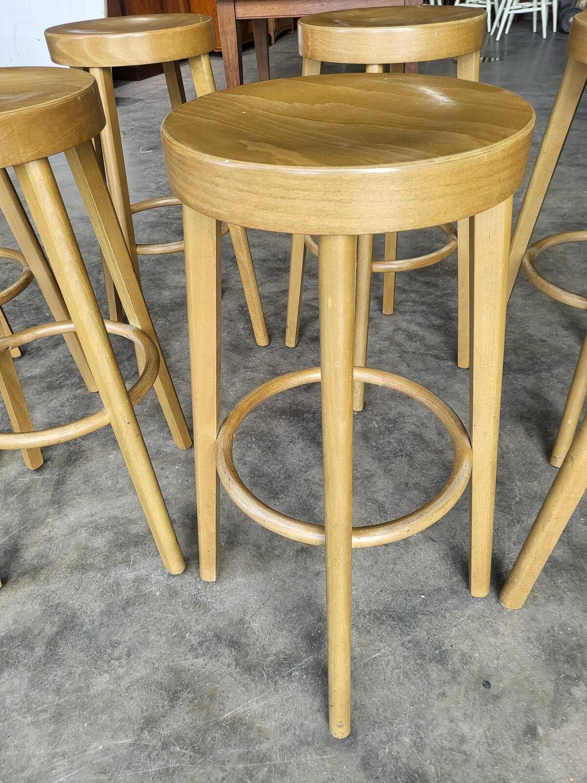 Seven 7 Tall Round Wooden Beech Bar Kitchen Pub Stools photo furniture