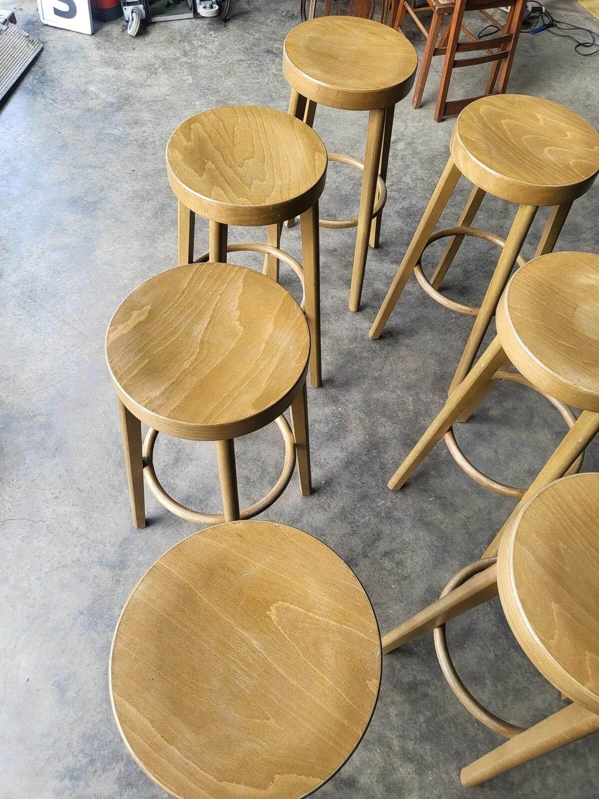 Seven 7 Tall Round Wooden Beech Bar Kitchen Pub Stools photo vinterior