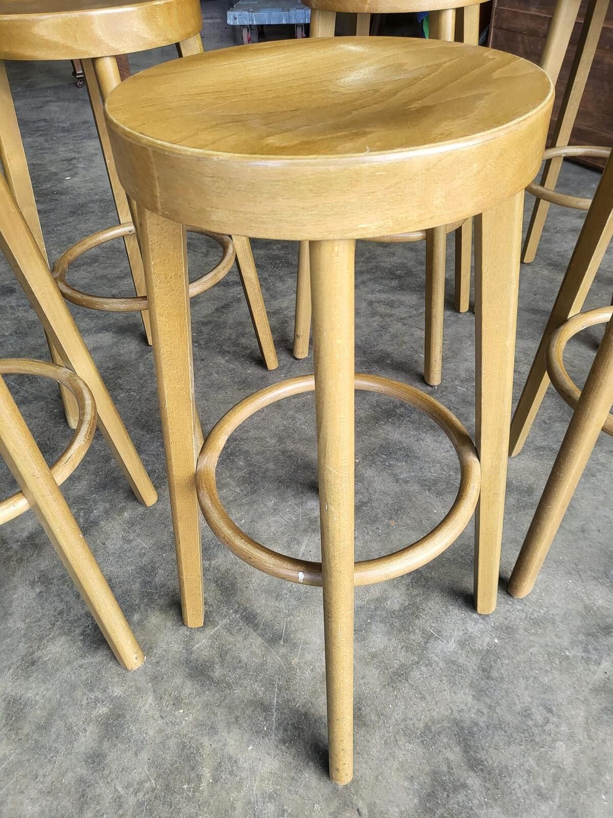 photo furniture Seven 7 Tall Round Wooden Beech Bar Kitchen Pub Stools