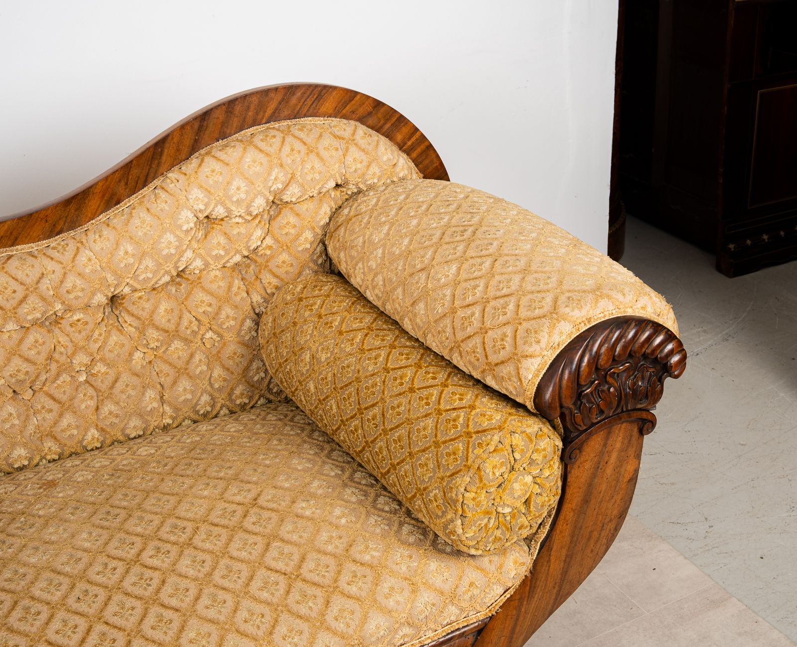 Victorian Rosewood Upholstered Settee Sofa With Carved Scroll Ends C.1880 photo vintage
