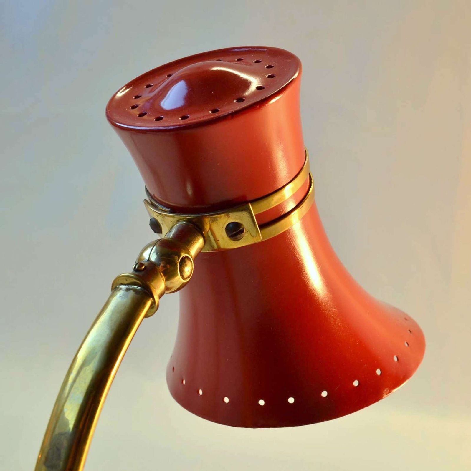 Original Pair Stilnovo Table Lamps 1960s Italian Red & Yellow & Brass photo vintage