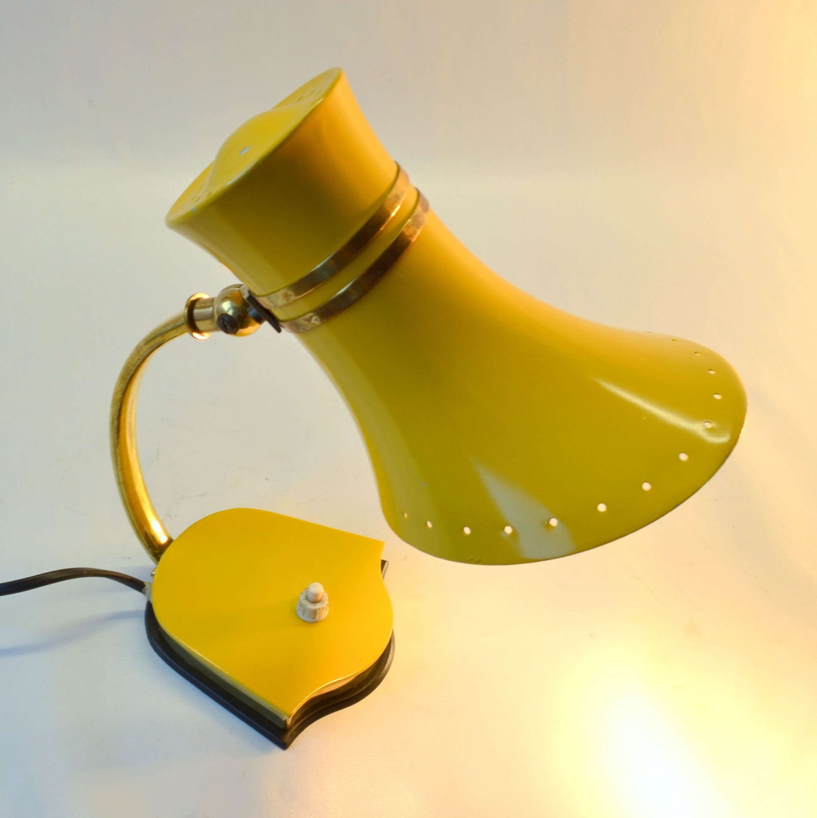 photo buy Original Pair Stilnovo Table Lamps 1960s Italian Red & Yellow & Brass