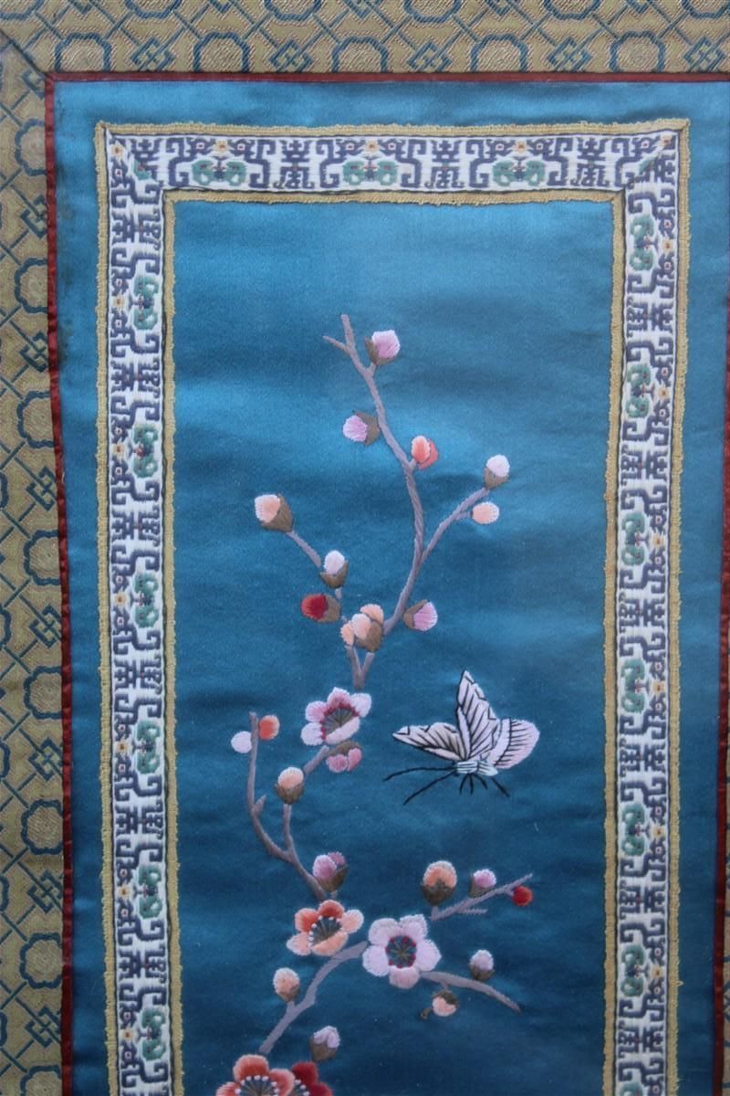 Colorful Silk Painting With Embroidered Flowers Birds And Trees China photo for sale