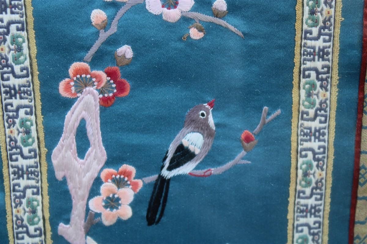 Art Colorful Silk Painting With Embroidered Flowers Birds And Trees China photo