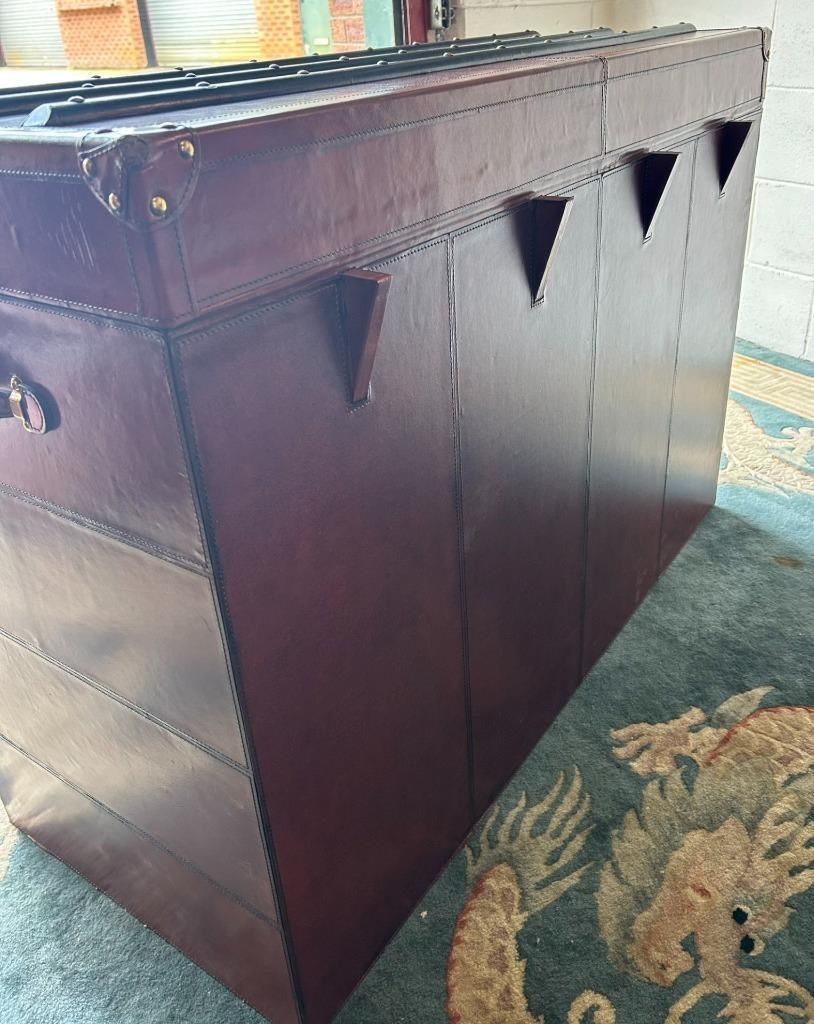photo buy Antique Style Leather Campaign Furniture Desk Or Dressing Table & Stool