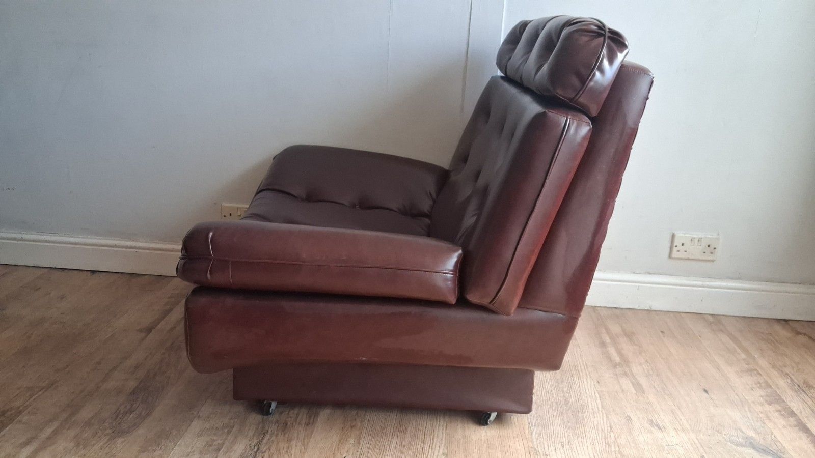 photo for sale Delightful 1960's Style Buttoned Back Vinyl Low Profile Mid Century Armchair