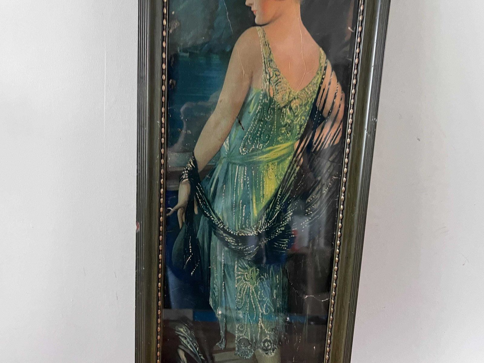 Antique 1926 Gene Pressler Yard Long Print "Honeymooning In The Alps", Original Art Deco Flapper Pompeian Beauty Panel, Authentic Frame photo vinterior