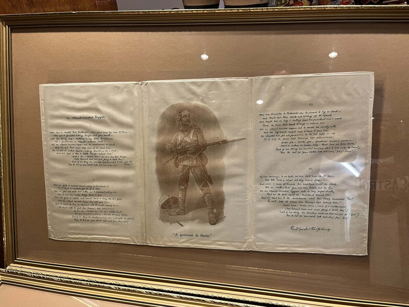 2 Original Framed Silk Souvenir From Garrick Theatre, Rudyard Kipling 1899. photo for sale
