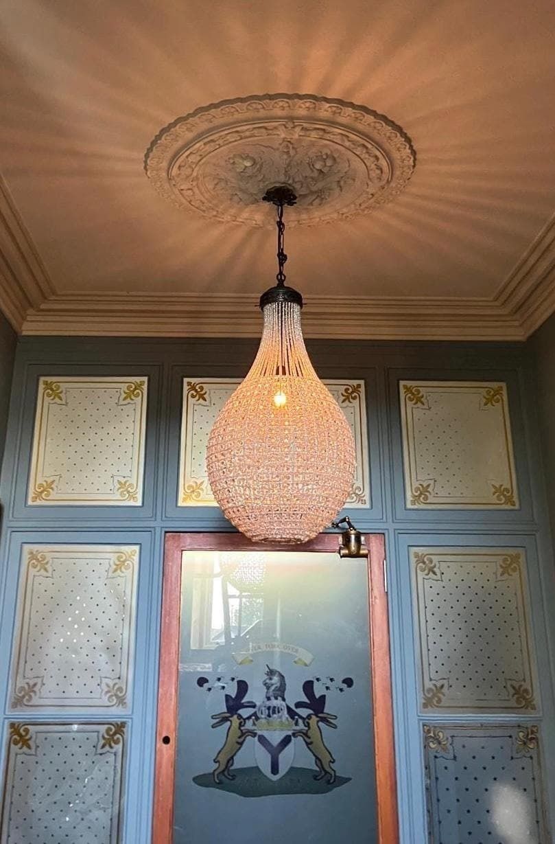 Ormolu Style Crystal Chandelier, Pear Shaped, 28” Drop