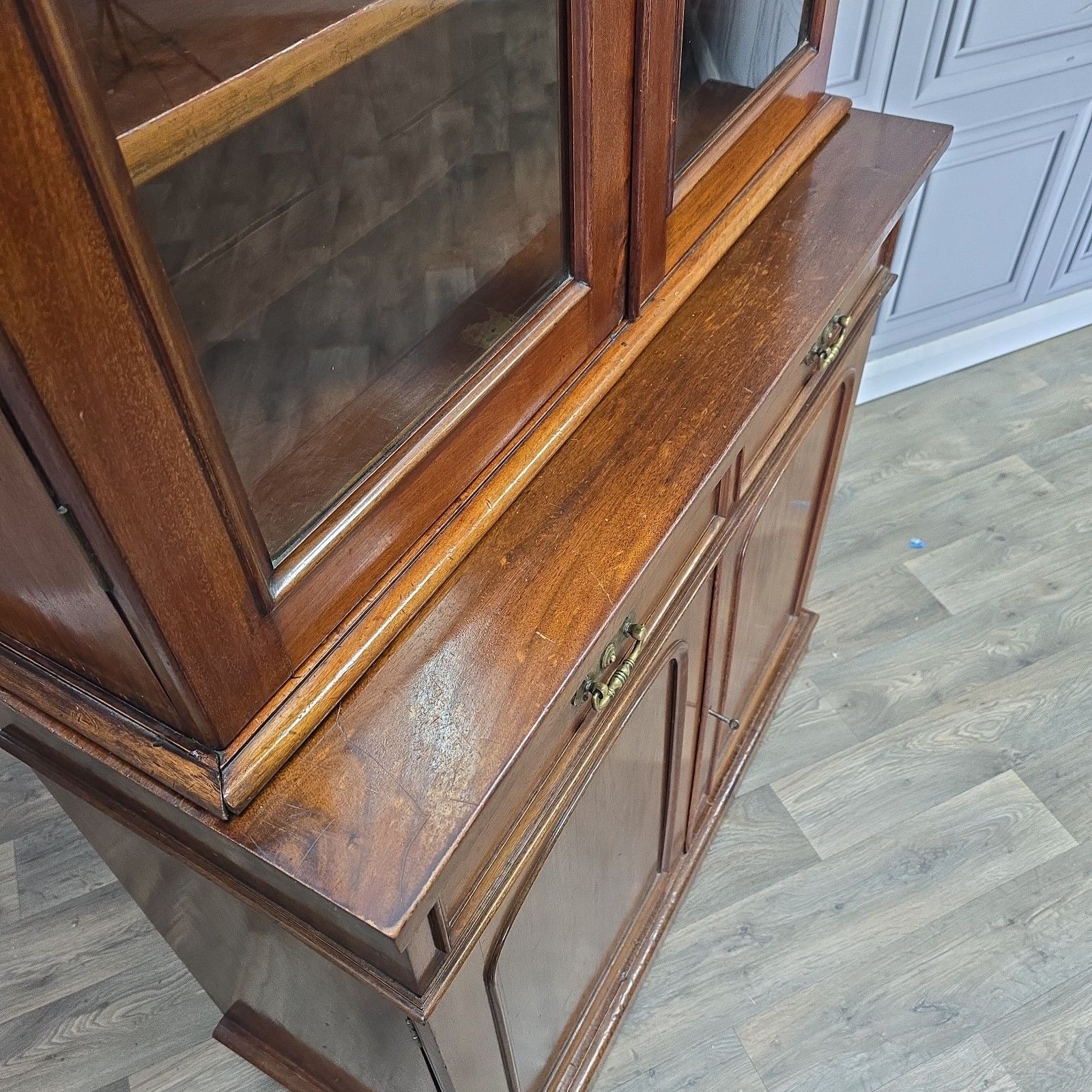 Antique Glazed Library Bookcase Cabinet Mahogany Victorian Shelving Cupboard photo Furniture