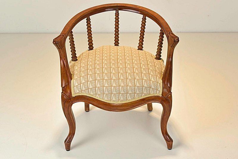 photo furniture Upholstered Walnut Armchair From Spätbidermeier, Germany, 1870s