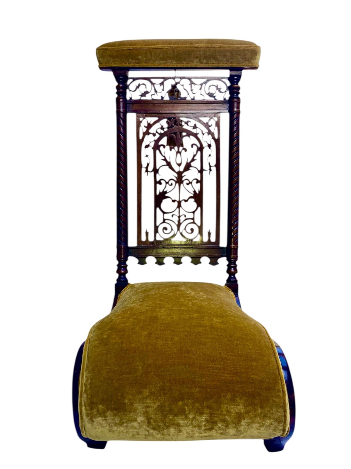 Victorian Mahogany  Prie Dieu Chair, Circa 1870, With Yellow  Velvet Upholstery And Gold Tassel Fully Restored photo 1250.0