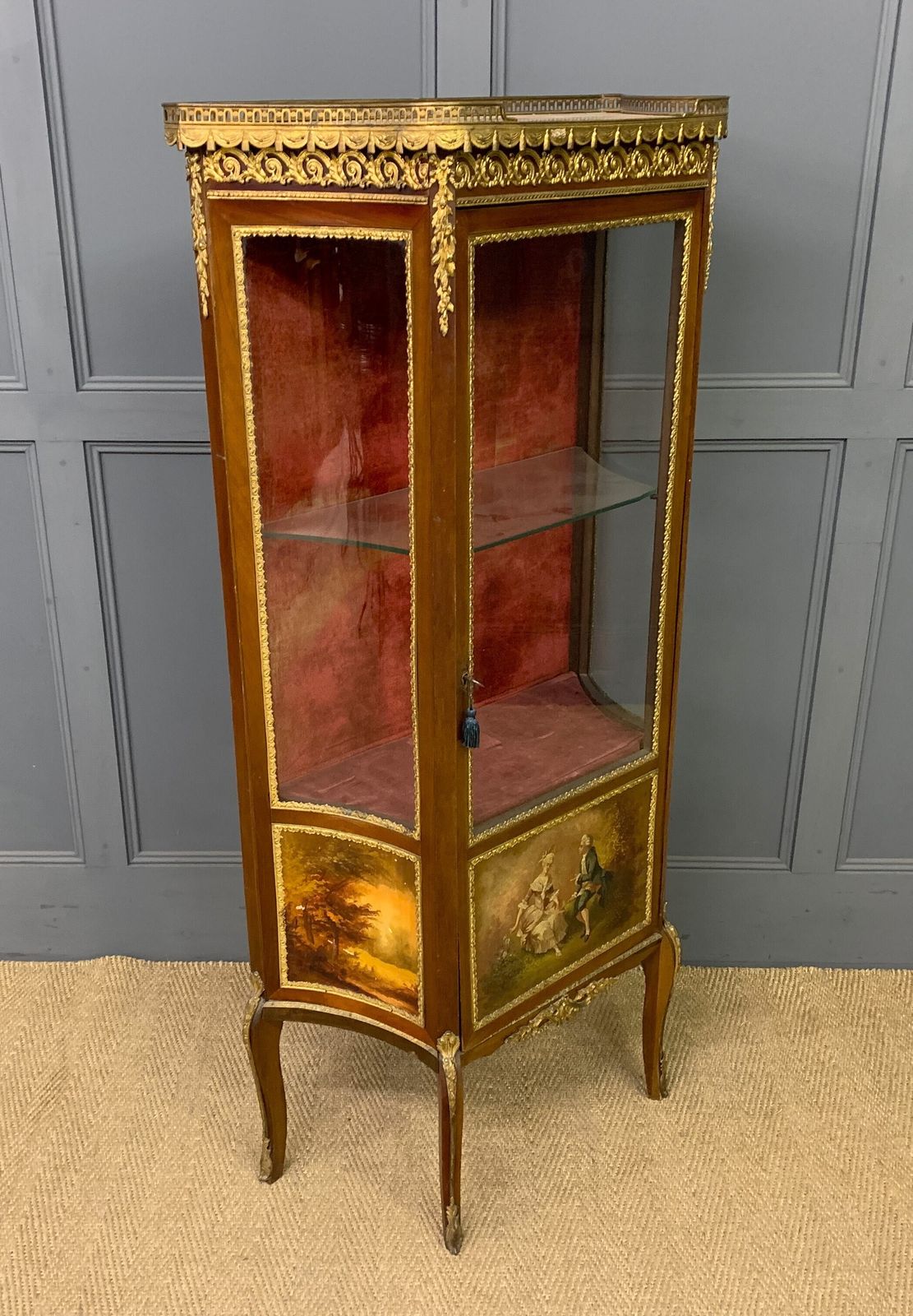 photo for sale French Vernis Martin Mahogany Vitrine