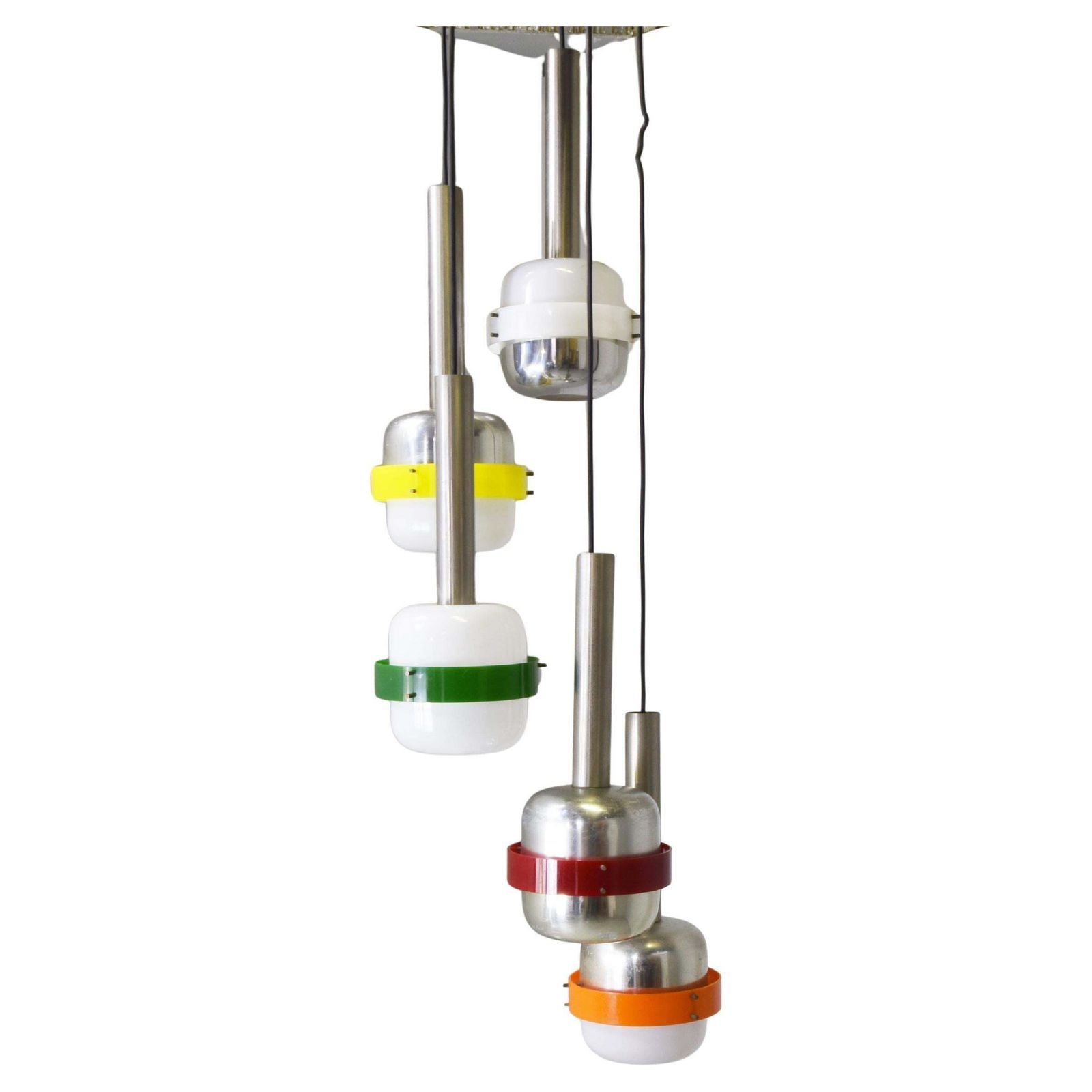 Stilnovo Style Pendant Light Five White Plexiglass Elements 1967