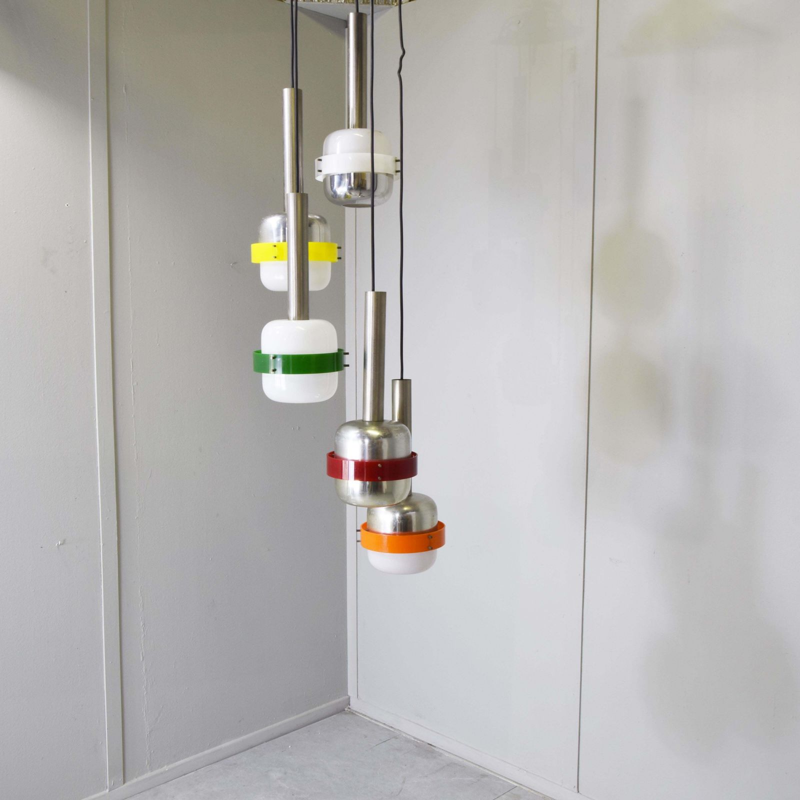 Stilnovo Style Pendant Light Five White Plexiglass Elements 1967 photo 2401.0