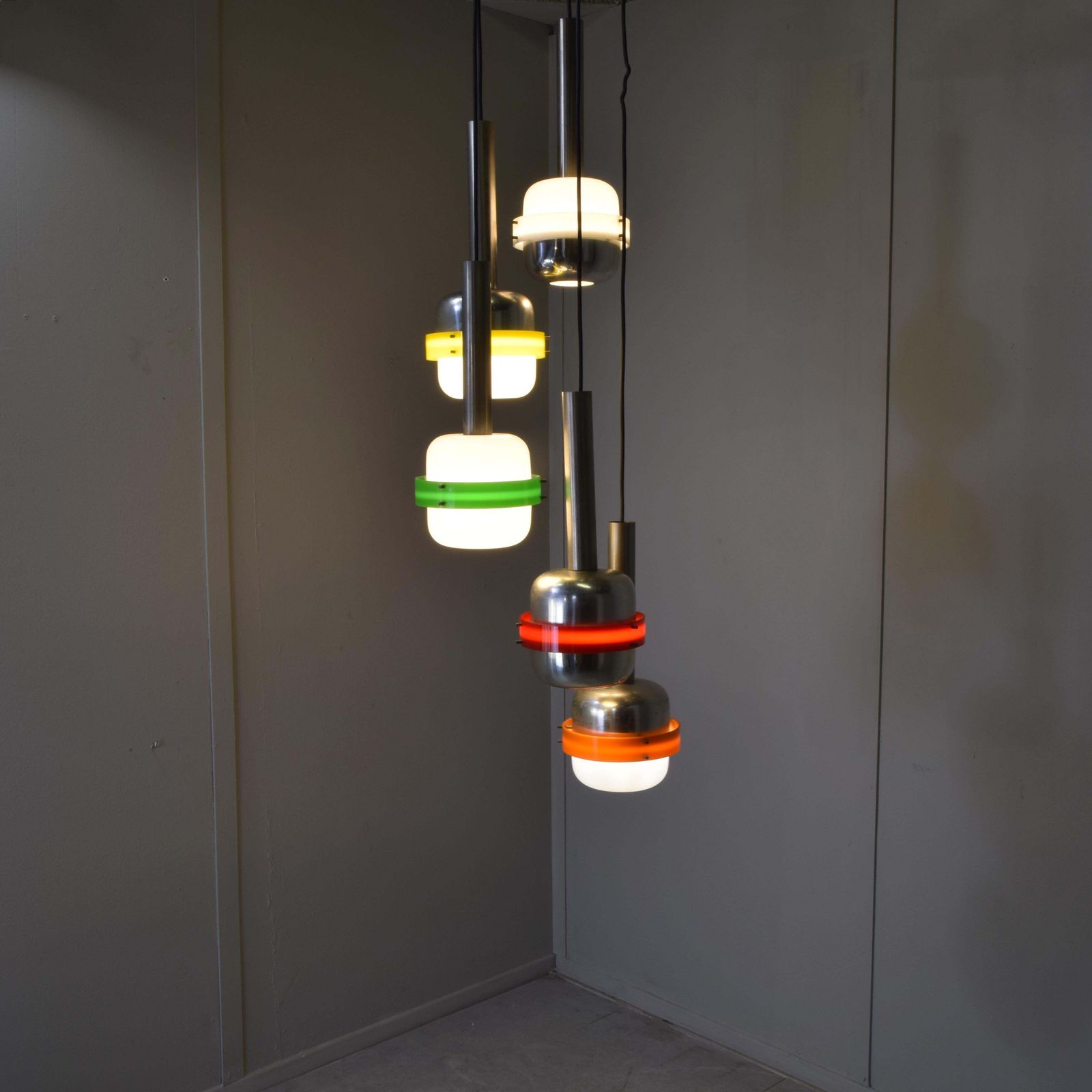 Stilnovo Style Pendant Light Five White Plexiglass Elements 1967 photo buy