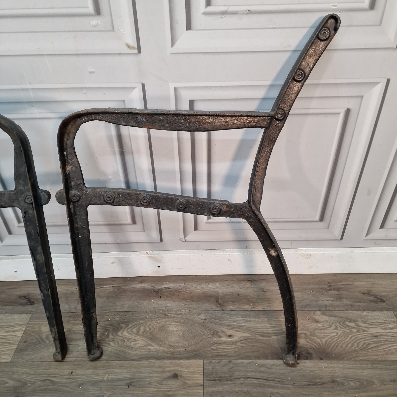Pair Antique Cast Iron Bench Ends Victorian Garden Bench Supports photo 90.0