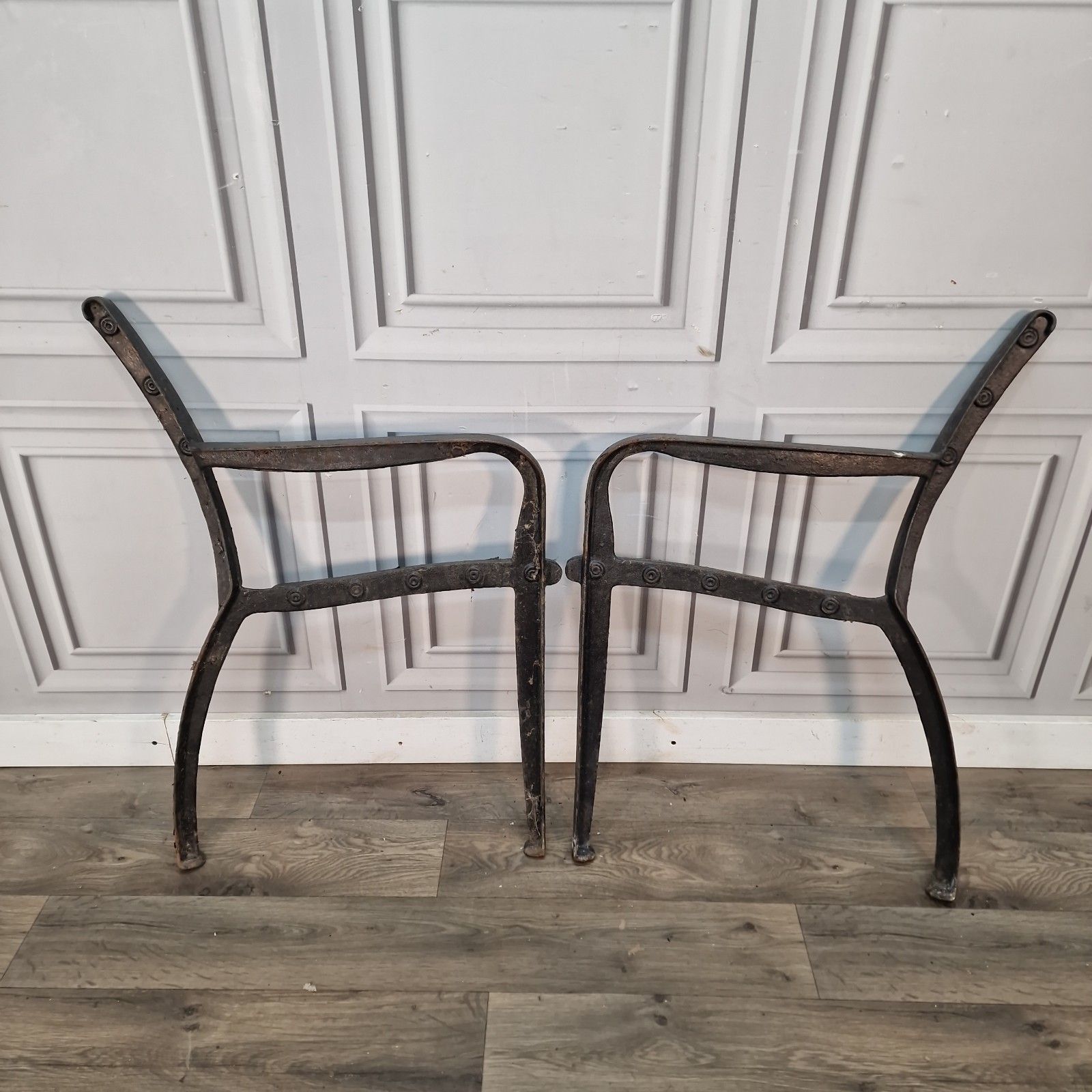 Pair Vintage Cast Iron Bench Ends Victorian Style Garden Seat Supports Frames photo furniture