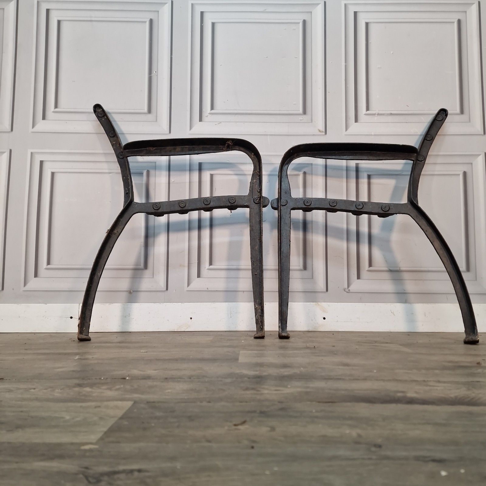 Pair Vintage Cast Iron Bench Ends Victorian Style Garden Seat Supports Frames photo for sale