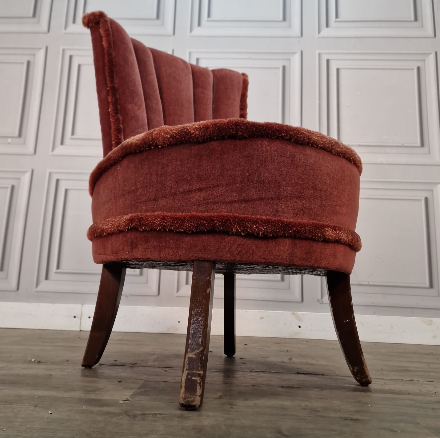 Vintage Cocktail Bedroom Chair Upholstered Shell Back Art Deco Style Seat Retro photo for sale
