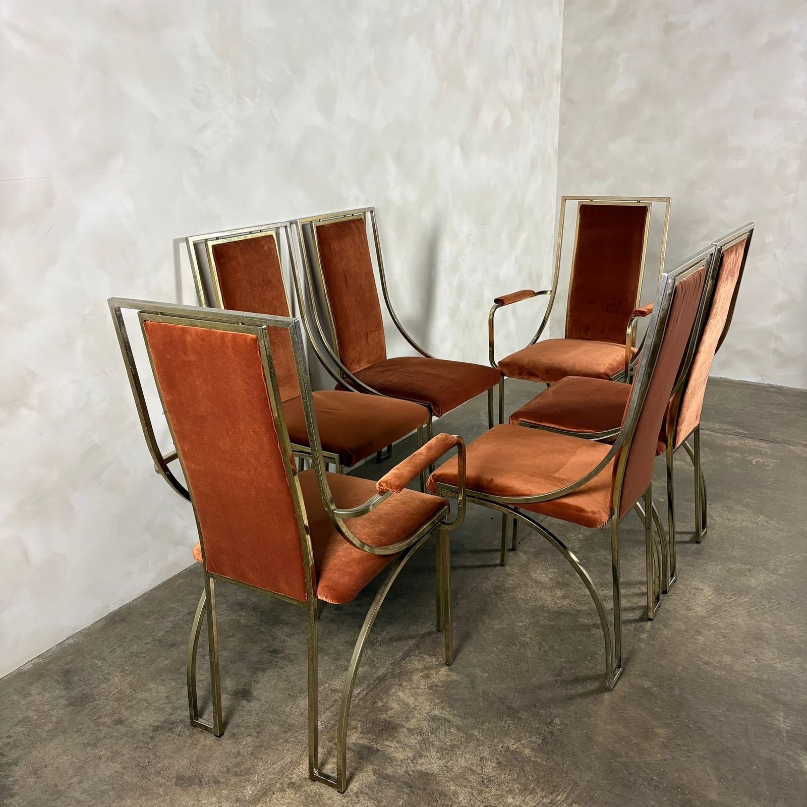 Six Italian Renato Zevi Orange Brass Dining Chairs 1970s Mid Century Retro Mcm photo Furniture