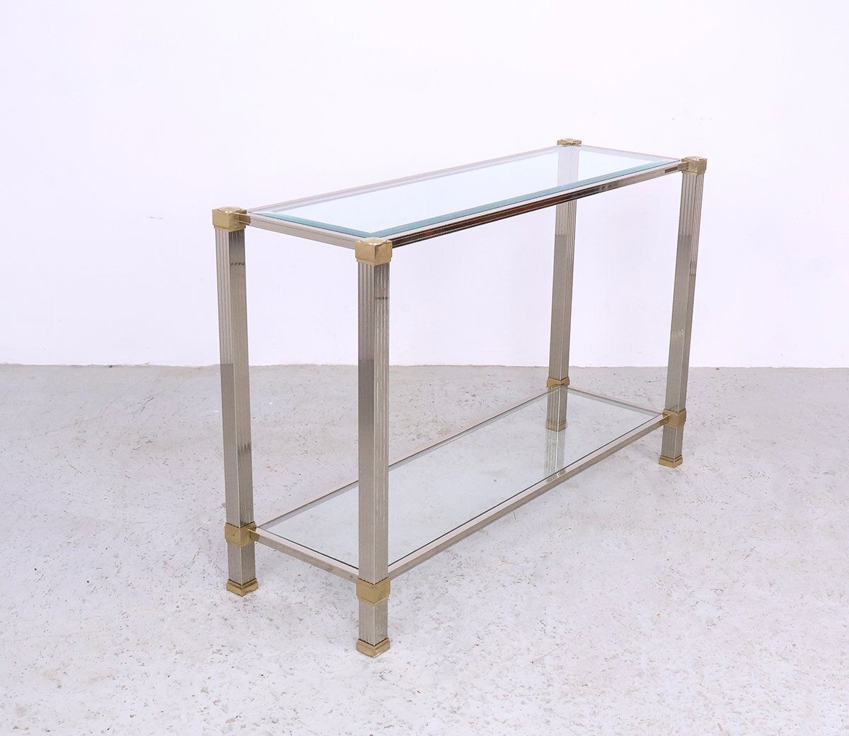 Vintage Glass And Metal Console Table By Pierre Vandel, 1970s photo furniture