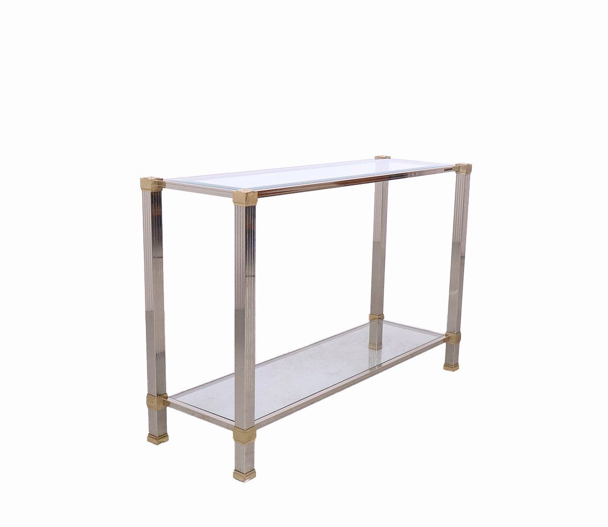 Furniture Vintage Glass And Metal Console Table By Pierre Vandel, 1970s photo