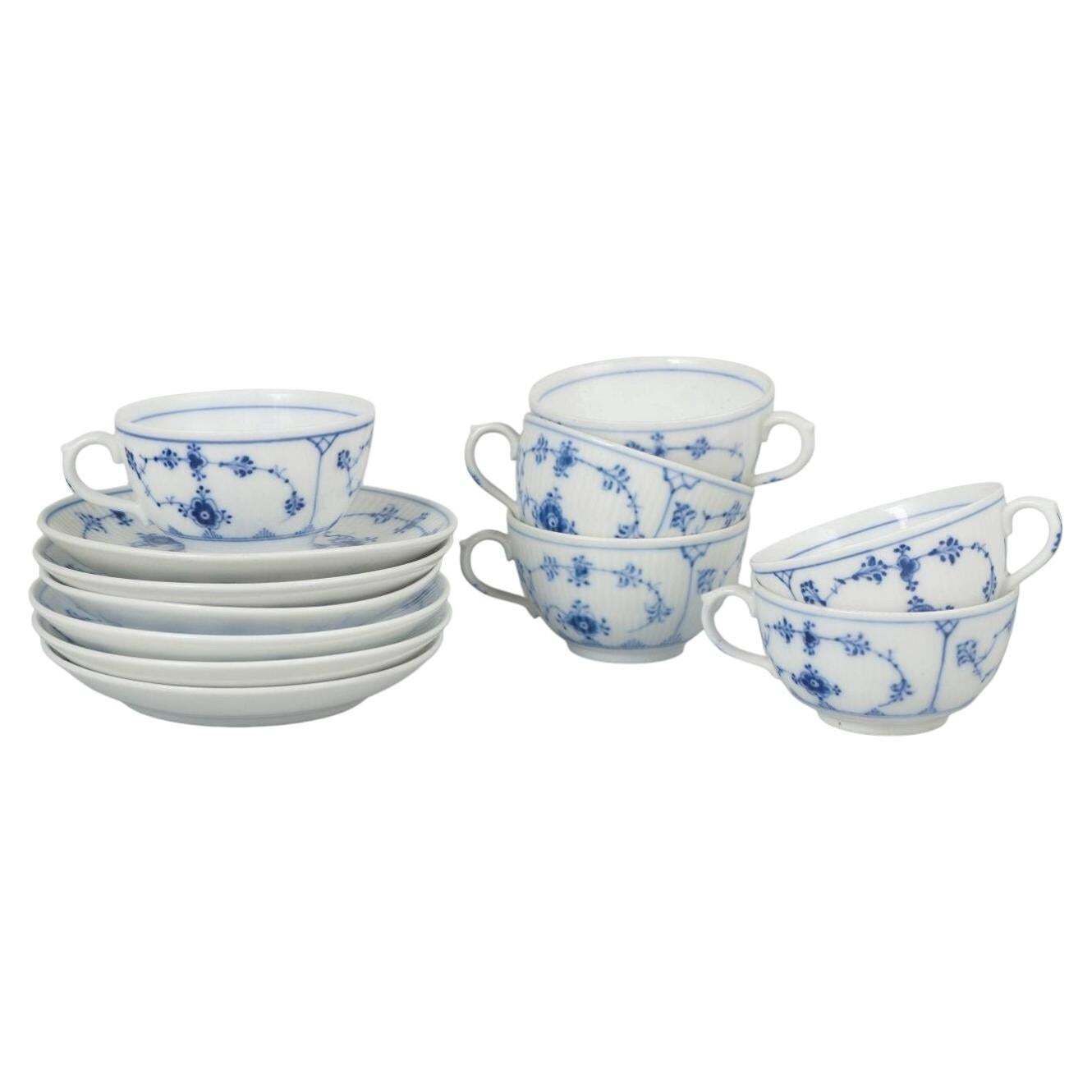 Royal Copenhagen Blue Fluted Plain. Set Of Six Porcelain Coffee Cups & Saucers