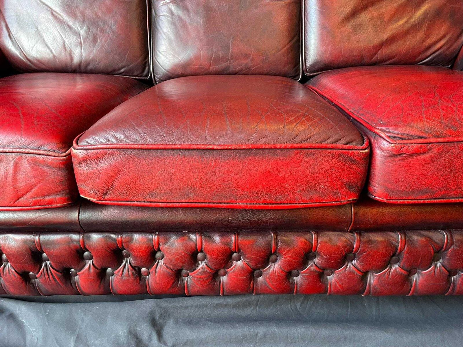 Vintage Oxblood Leather Sofa | Chesterfield Style Three Seater | Traditional Club Sofa photo Furniture