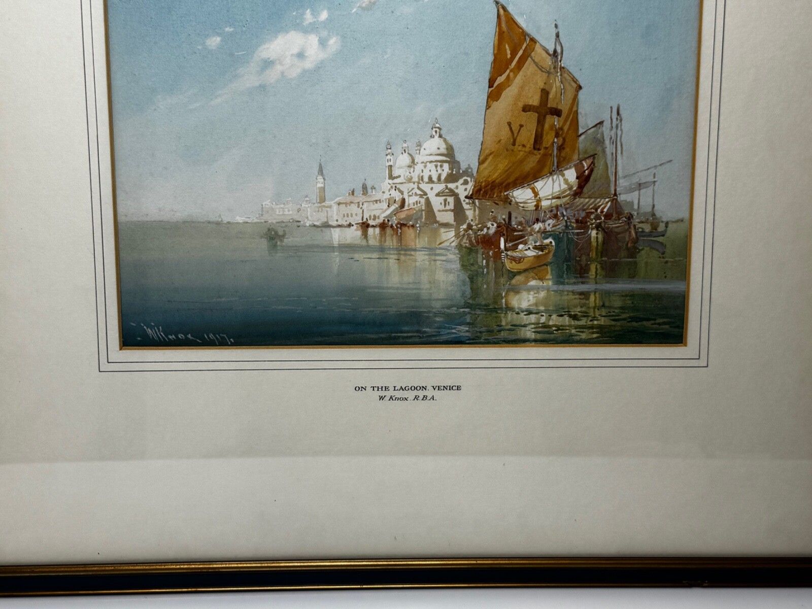 1250.0 Begin 20e eeuw, maritiem aquarel "On The Lagoon Venice", gesigneerd door William Knox RBA C photo