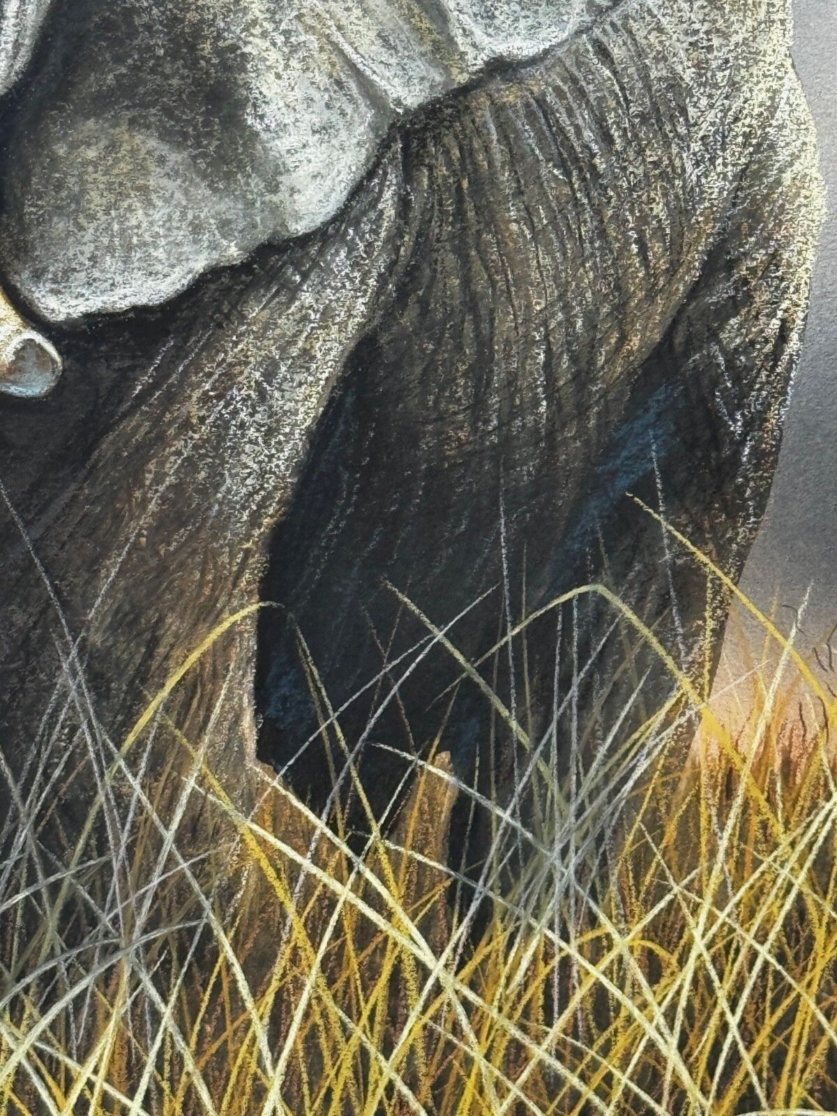 20th Century Painting Bull Elephant Ready To Charge Kruger National Park Signed Peter Jepson With Exhibition Label photo vintage