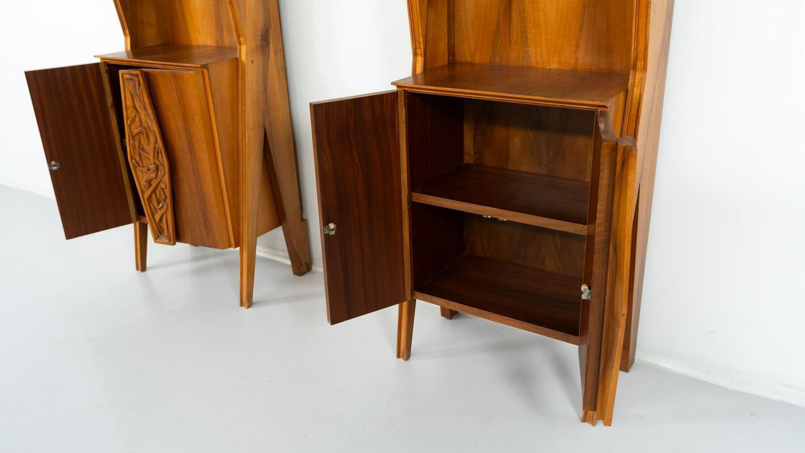 Mid Century Pair Of Italian Wall Units, Walnut, 1970s photo buy