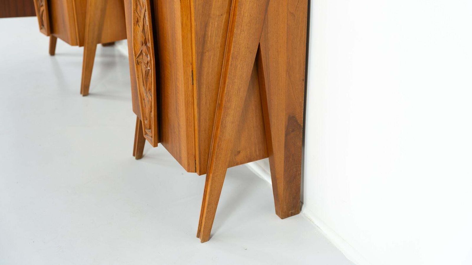 photo for sale Mid Century Pair Of Italian Wall Units, Walnut, 1970s