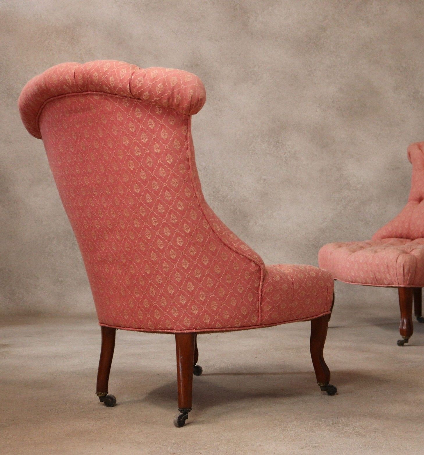 Pair Of Antique Walnut Victorian Chairs Scroll Back Slipper Chairs photo furniture