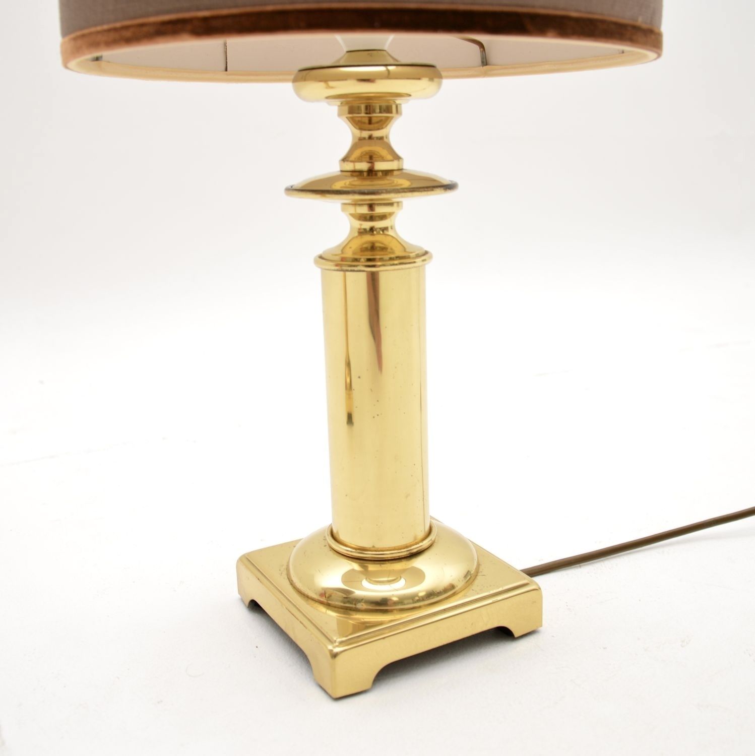 Pair Of Vintage Brass Table Lamps With Velvet Shades photo vintage
