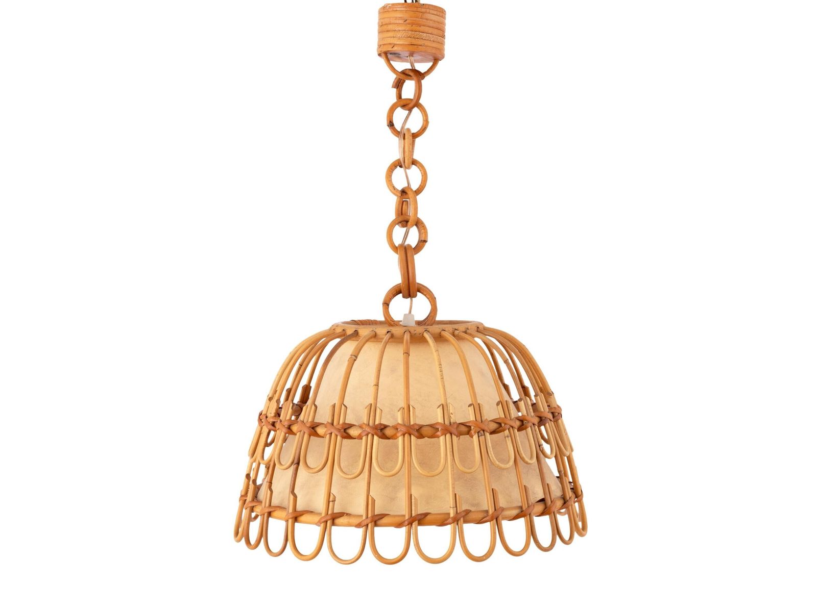 Mid Century Spanish French Riviera Bamboo Rattan Wicker Pendant Lamp 1960s Ceiling Light Boho Coastal Cote D'azur Pencil Reed Franco Albini