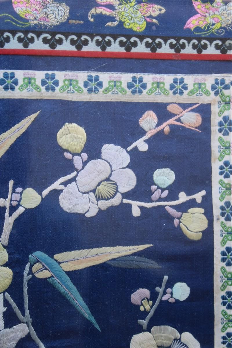 Painting With Hand Embroidered Colorful Silk Fabric With Flowers Birds And Trees photo buy