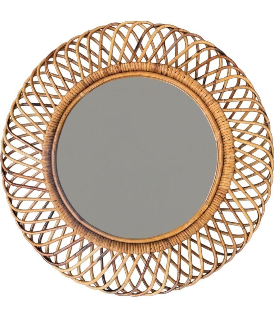 An Italian 1970s Circular Woven Bamboo Mirror By Franco Albini For Bonacina