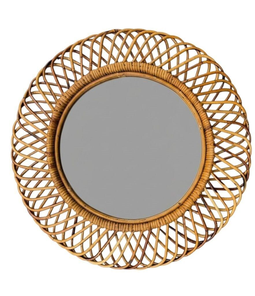 photo for sale An Italian 1970s Circular Woven Bamboo Mirror By Franco Albini For Bonacina