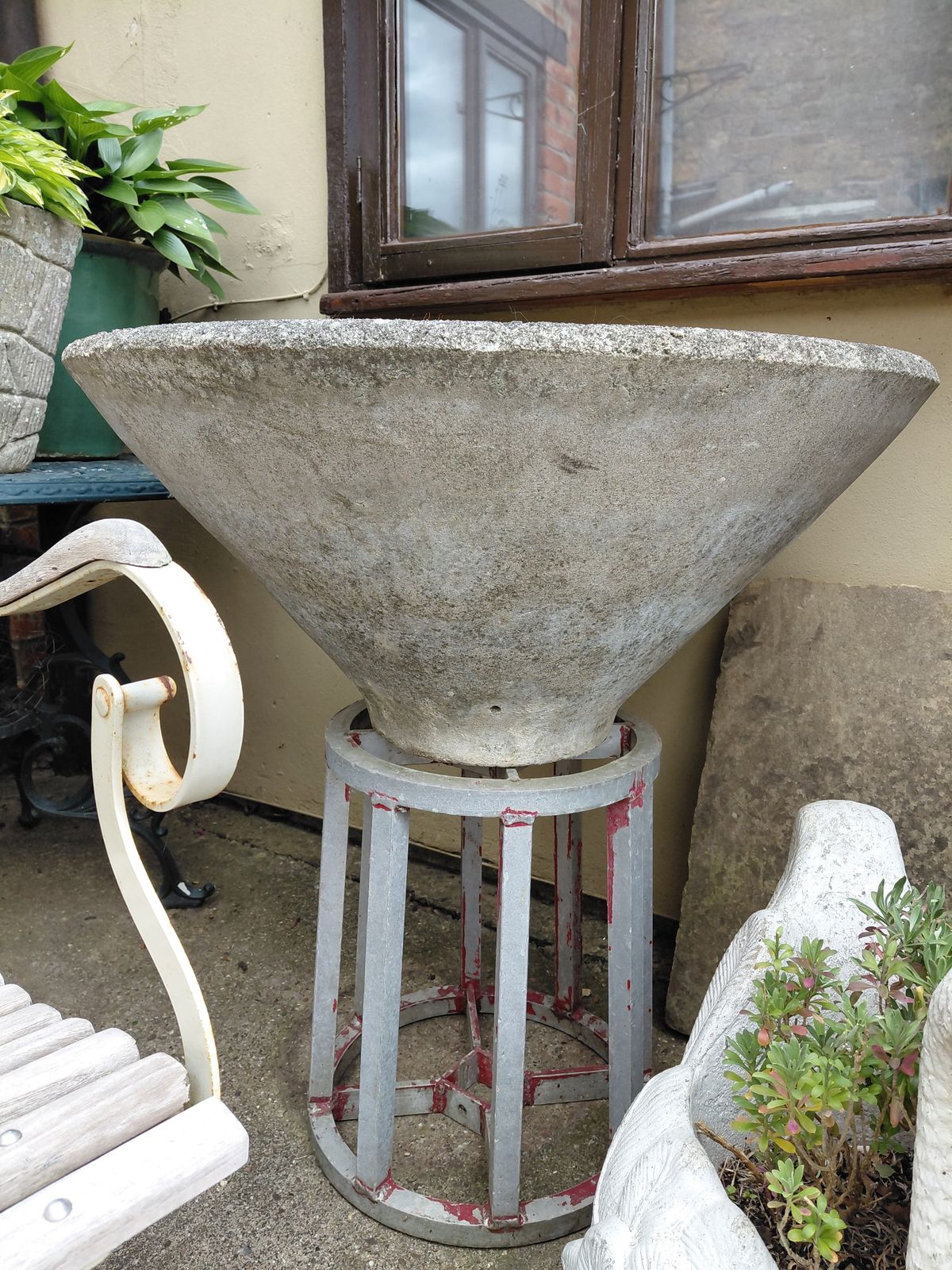 1950s Large Concrete Conical Planter / Willy Guhl Style photo furniture