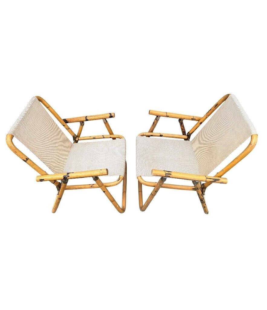 A Pair Of 1970s Italian Folding Bamboo Chairs By Dal Vera photo vintage