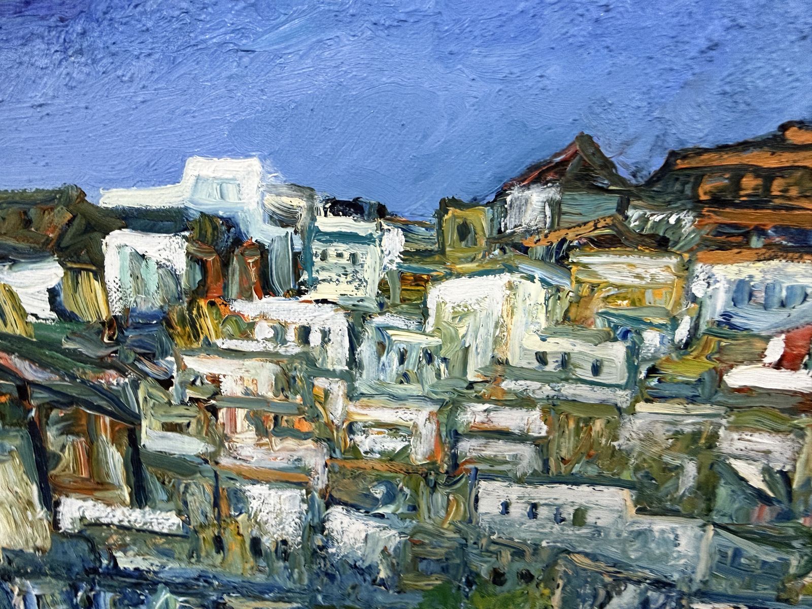 Ulpiano Carrasco Textured Andalusian White Village Landscape Expressive Impasto Oil Canvas Spain 2000 photo vinterior